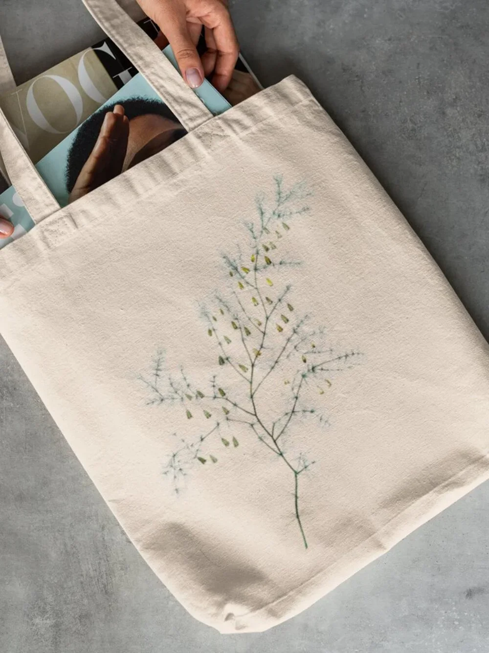 Asparagus Fern Vintage Floral Print Graphic Canvas Tote Bag